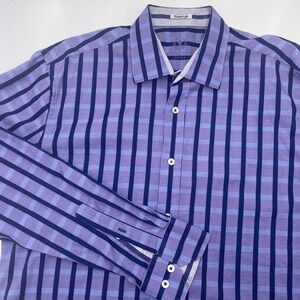 Bugatchi Button Down Shirt Men's Size‎ L Blue Purple Long Sleeve Striped